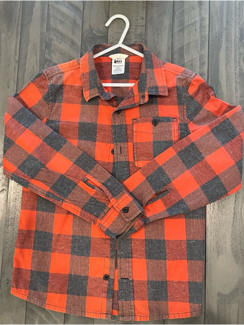 REI Orange and Gray Plaid Button-Down Shirt